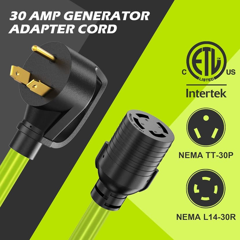 30 Amp to 4 Prong Generator Adapter Cord, Generator Transfer Switch Adapter Cord, NEMA TT-30P Male to L14-30R Female, Generator to House Adapter Cord, 30 Amp 10 Gauge STW