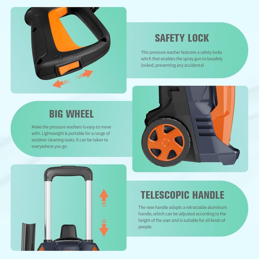 Electric Pressure Washer 4800PSI-Max 2.9GPM Pressure Washer with 25 FT Hose, 4 Quick Connect Nozzle,16.9 Oz Soap Tank Orange Cleaning for Pool, Patio, Car