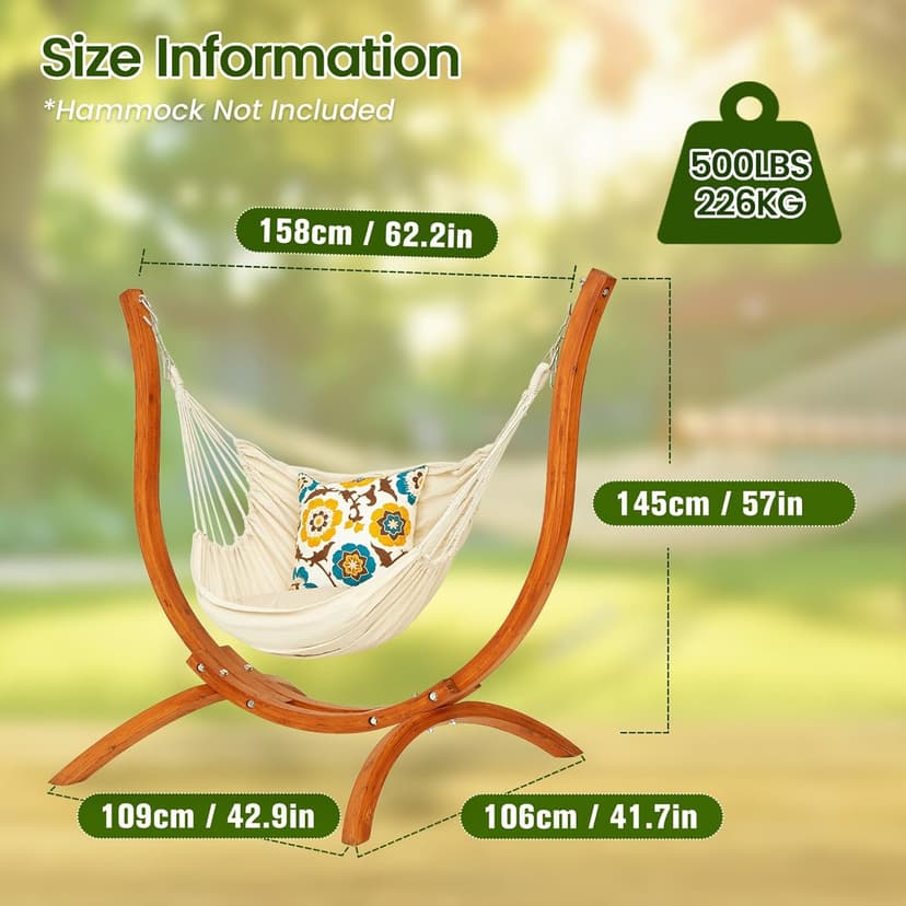 Premium Wooden Hammock Stand only (500 lbs/226kg), Sun Protection & Rain Resistant, Heavy Duty Premium Solid Wood Hammock Chair for Indoor or Outdoor Use, Safe & Stable (Hammock Not Included)
