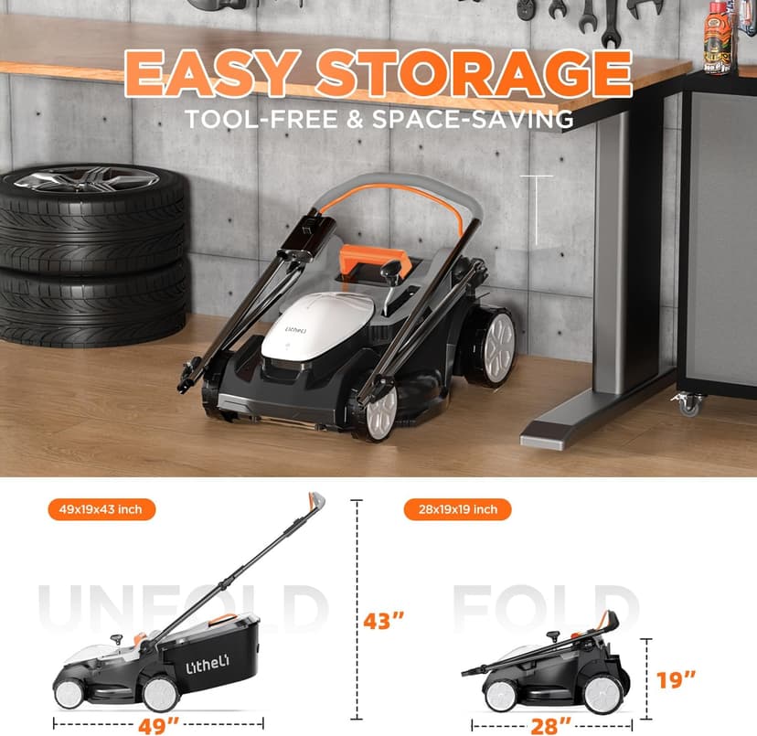 Litheli 40V (2 x 20V) 16" Electric Lawn Mower Cordless, Walk Behind Lawn Mower with 6-Height Adjust, Portable & Lightweight Push Battery Powered Lawn Mower (2 * 4.0AH Batteries Included)