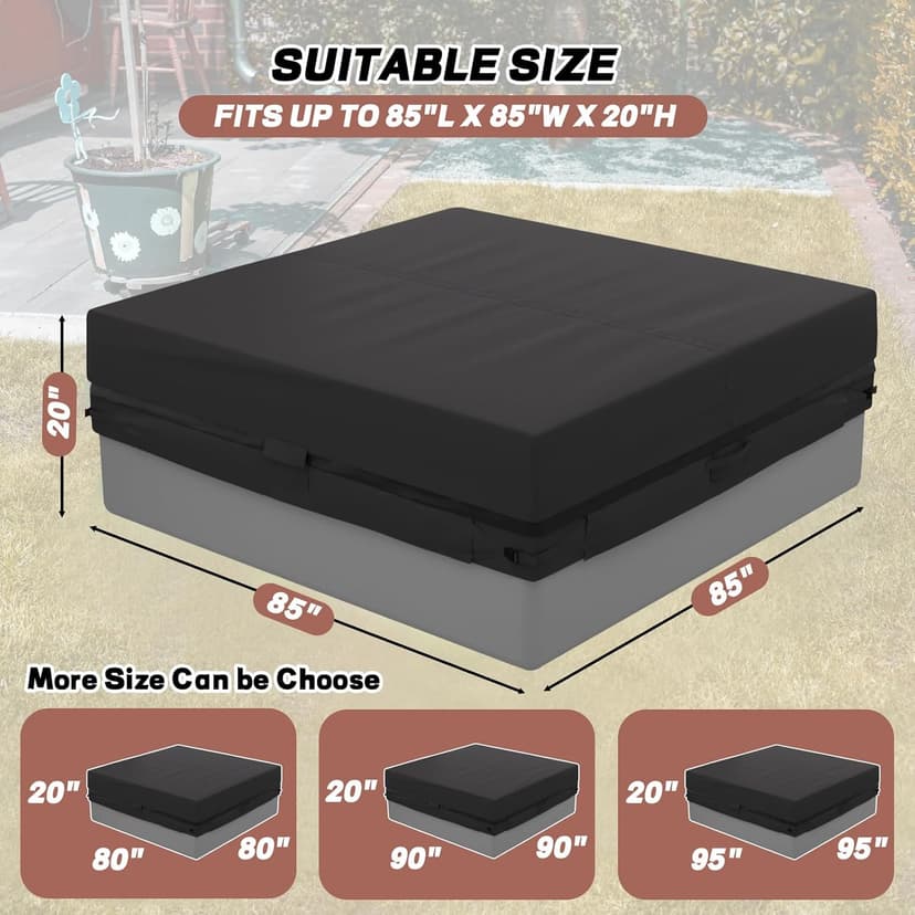Outdoor Hot Tub Cover, 85×85 Inch Heavy Duty SPA Cover Waterproof, Hot Tub Protector Cover Replacement Weatherproof Protection Cap
