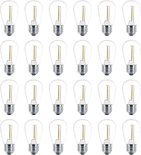 Meconard 24 Pack LED S14 Replacement Light Bulbs, Shatterproof Outdoor 1 Watt to Replace 11Watts String Incandescent Bulb, E26 Regular Medium Screw Base, 2200K Warm White, Non-Dimmable