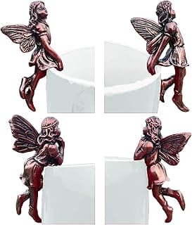 4 Pcs Miniature Fairies Figurines Flower Pot Huggers Mini Resin Flying Angel Sculpture Fairy Garden Accessories Planter Pot Hanger Outdoor Garden Lawn Decoration
