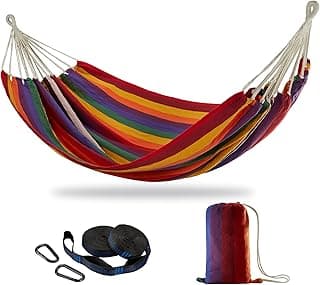 Brazilian Double Hammock with Tree Straps,Extra Large 240x160cm,2 Persons Hammock for Backyard Patio Outdoor and Indoor,450lbs Weight Capacity,Soft Woven Cotton Fabric Red Stripe