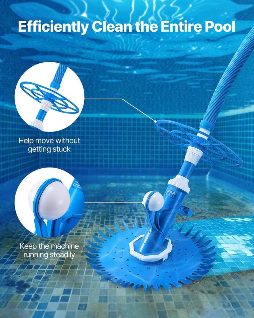 VEVOR Suction Pool Cleaner, Automatic Pool Vacuum Cleaner, Suction Side Automatic Pool Cleaner, Suction Vacuum Pool Sweeper with 12 Hoses, for In-ground Pool and Above-Ground Pool Up to 20 x 35 ft
