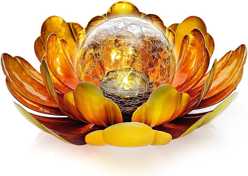 Solar Flower Light Outdoor Christmas Decorative,Garden Solar Powered Lights,Yard Solar Glass Ball Light with Metal Petal for Tabletop Decor Birthday Gift for Her,Christmas Gifts for Women