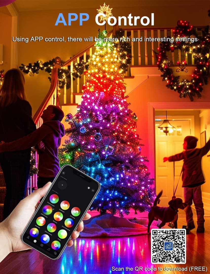 echosari Smart String Lights 33Ft RGB Color Changing IC, 100 LED String Lights with Remote & App Control, Music Sync Fairy Lights for Yard Garden Trees Decor (Clear Cable)