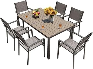 Homall Patio Dining Set 7 Pieces Outdoor Furniture Table and 6 Textilene Chairs, Light Grey