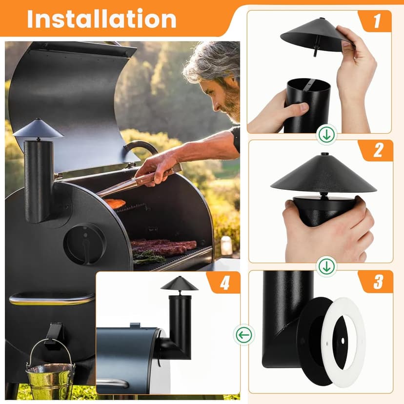 Enhanced Pellet Grill Smoke Stack Chimney Replacement For Pit Boss Traeger Camp Chef,Upgraded Stack Smoker Kits with Umbrella, Lid, Chimney Tube, Screws, Gaskets, Nuts and Felt Washer