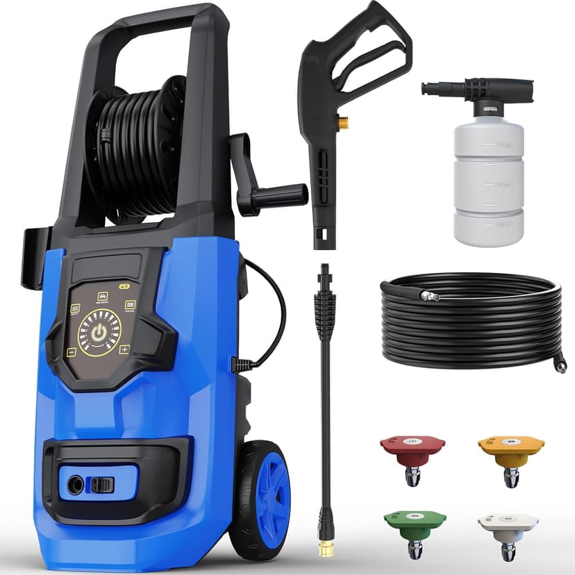 Pressure Washer, 5000PSI 3.2GPM Adjustable Touch Screen with 55FT Total Length Power Washer Electric Powered 4 Nozzles for Driveways Furniture or Cars 2000W