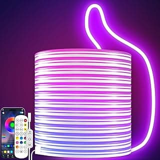 LED Neon Rope Lights, 16.4ft RGB LED Light Strip, 24V Music Sync App/Remote Control DIY Rope Light, IP67 Waterproof Gaming LED Neon Strip Lights for Bedroom Indoor Oudoor Décor