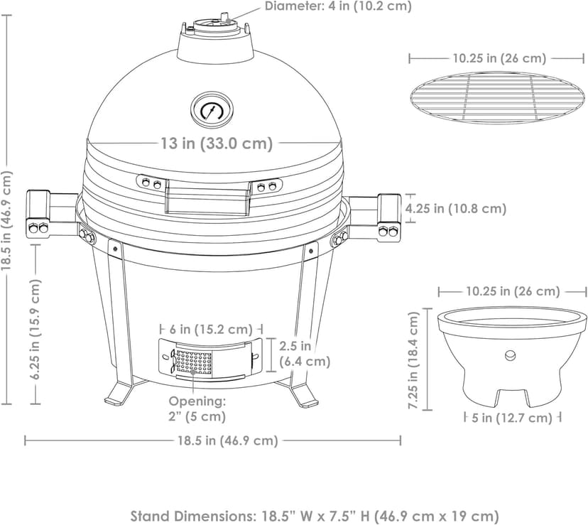 Sunnydaze 13” Kamado Portable Charcoal Grill with Smoker - Outdoor Ceramic Small BBQ Grill with Stand and Cooking Grate - Red