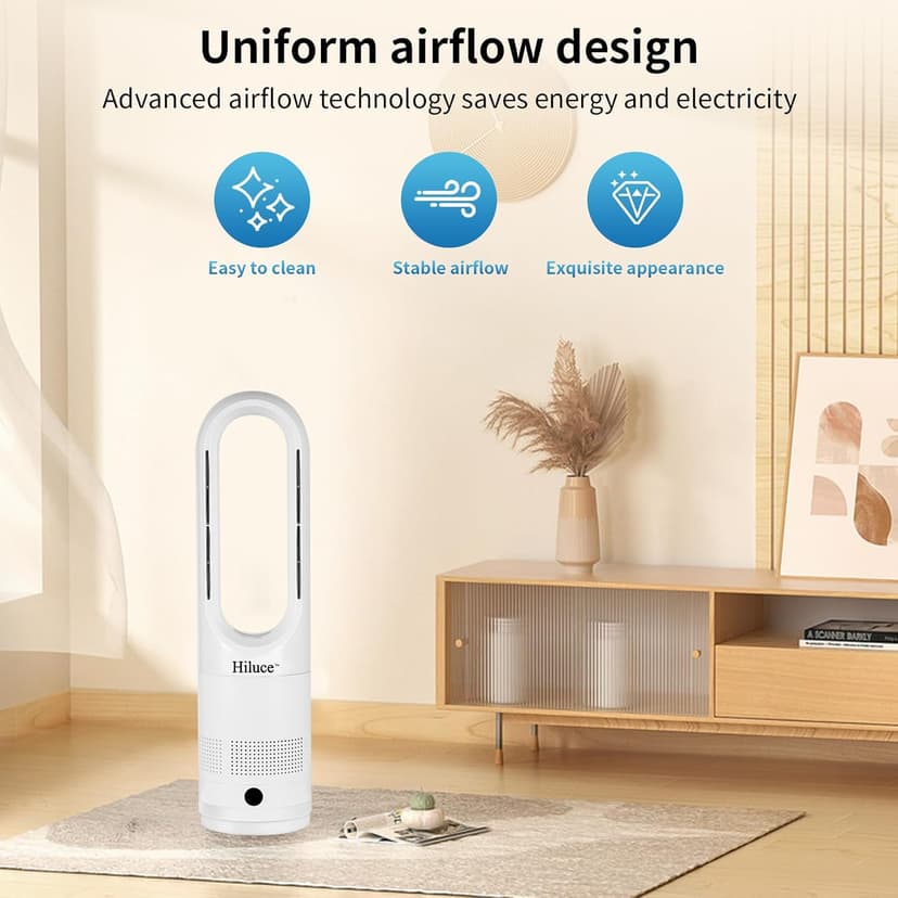 Oscillating All Season Bladeless Fan, 1400W Space Heater & 40W Cooler Fan Combo with Remote,Installation Free Quiet Fan,Tip-Over Switch80°Oscillating, 8 Speeds, 9H Timer,22 inch