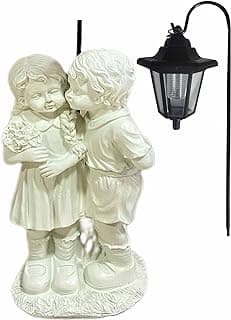 BGBWBFBR Adorable Outdoor Solar Boy and Girl Sculpture - Fast Charging Garden Statues with Night Light - Perfect Women's Birthday Gift 24.5x5.75 inch, White, dx001