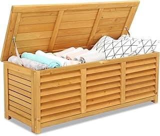 VINGLI 47 Gallon Wood Deck Box, Outdoor Storage Box for Tools, Cushions, Patio Storage Bench Container for Backyard, Porch, Garden (Natural)