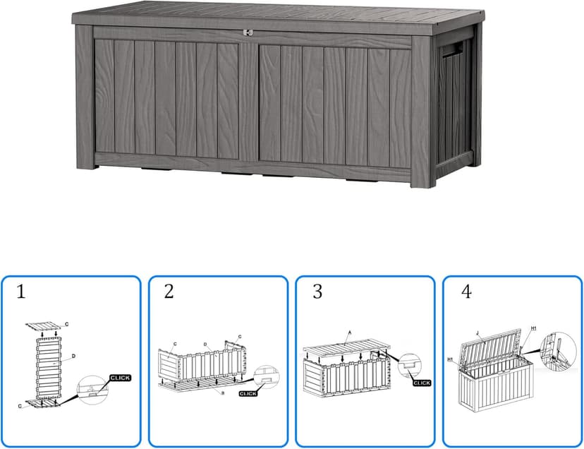 120 Gallon Waterproof Deck Box, Lockable Resin Storage Box for Patio Furniture Cushions Garden Tools and Outdoor Delivery Storage, Coffee