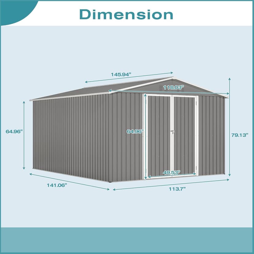Outdoor Storage Shed, 10 X 12 FT Large Metal Utility Tool Sheds with Floor Frame, Steel Garden Shed for Backyard Garden Patio Lawn