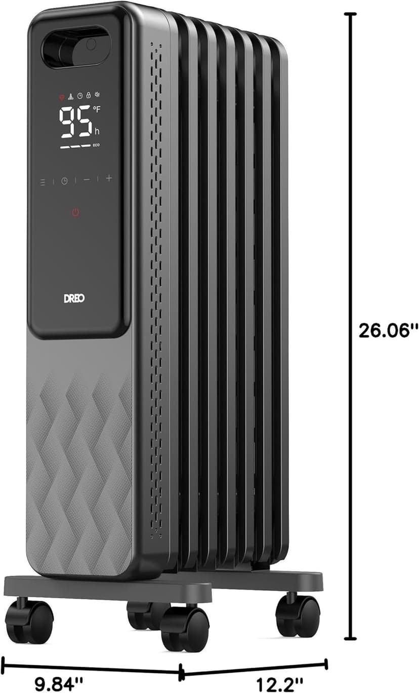 Dreo Oil Filled Radiator, Electric Radiant Heaters for indoor use Large Room with Remote Control, Child Lock, 4 Modes, Overheat & Tip-Over Protection, 24h Timer, Digital Thermostat, Quiet, 1500W