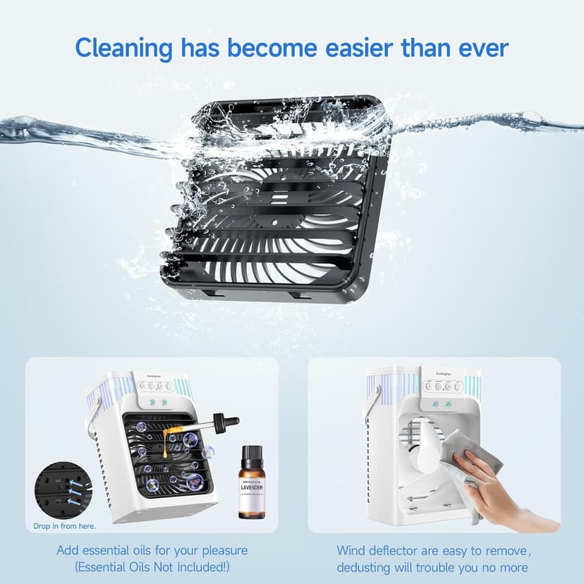 Portable Air Conditioner Cooling Fan with Remote, Quiet with 3 Speeds, 1200ml Evaporative Personal Air Cooler Fan with 3 Mist, 7 Night Light, 8H Timer, Small Air Conditioner for Bedroom Office