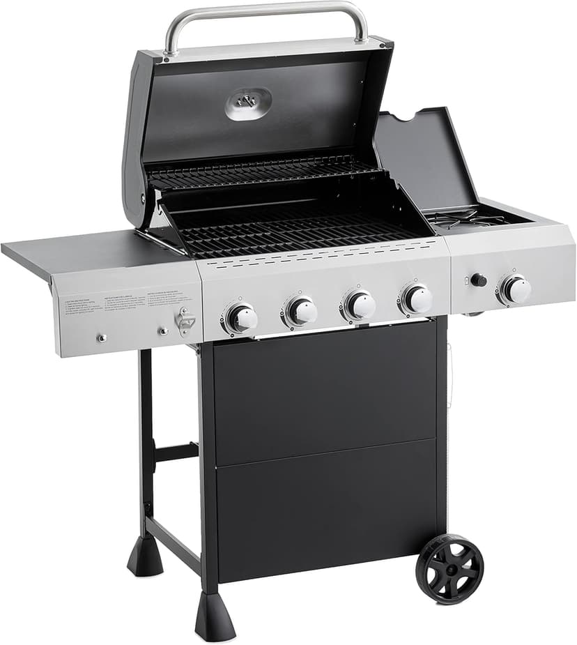 Amazon Basics Freestanding Gas Grill with Side Burner, 4 Burner (52,000 BTU), Black