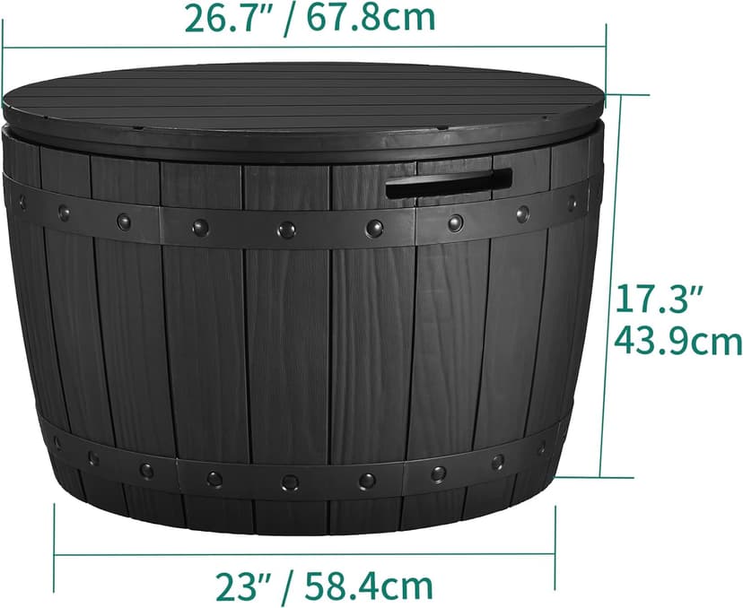 YITAHOME 33 Gallon Round Deck Box, Outdoor Storage Box for Patio Furniture,Patio Table for Cushion, Pool Accessories, Waterproof Resin & Easy Assembly & Lightweight, Black