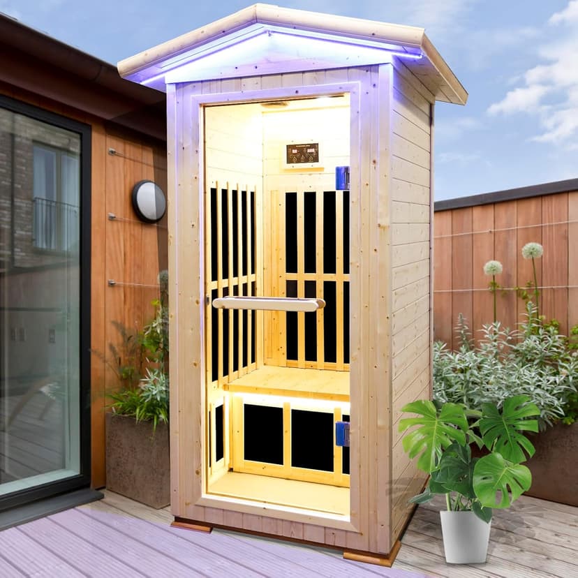 Outdoor Sauna Wooden Far Infrared Saunas Spa 1300W Low-EMF Dry Sauna Room for One Person Finland Spruce Wood