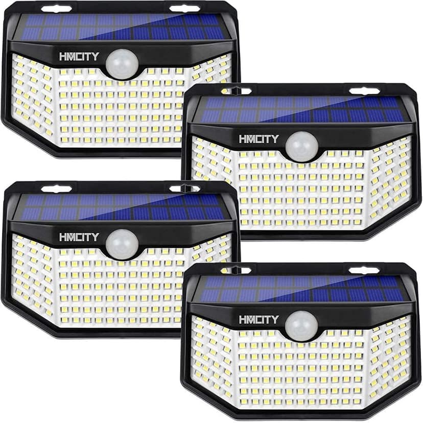 HMCITY Solar Lights Outdoor 120 LED with Reflector and 3 Lighting Modes,Solar Motion Sensor Wall Lights, IP65 Waterproof Solar Powered Wall Lights for Garden Patio Yard Deck Pendant Lights(4Pack)