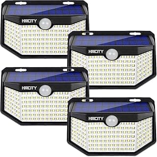 HMCITY Solar Lights Outdoor 120 LED with Reflector and 3 Lighting Modes,Solar Motion Sensor Wall Lights, IP65 Waterproof Solar Powered Wall Lights for Garden Patio Yard Deck Pendant Lights(4Pack)