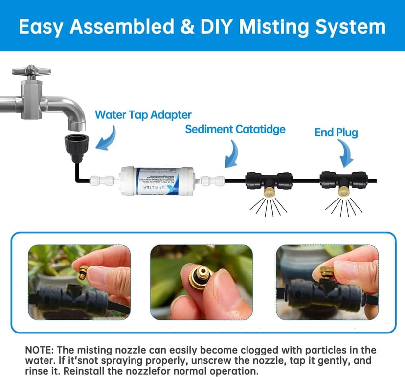 Misting Cooling System for Outdoor Patio & Garden - Brass Nozzles, UV-Resistant Tubing, DIY Installation - Water-Saving Backyard Mister for Greenhouse, Trampoline, Pool, BBQ Parties (50FT / 15M)