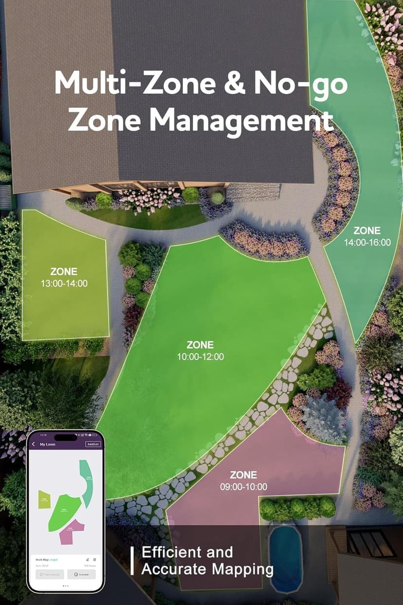 N2000 Robot Lawn Mower Perimeter Wire Free RTK,TOF,Vision Robotic Lawnmower 1.5 Acres,AI Assisted Mapping,Virtual Boundary,Multi Zone Management,APP Control,Cut Height 0.8"-3.5",Anti-Theft