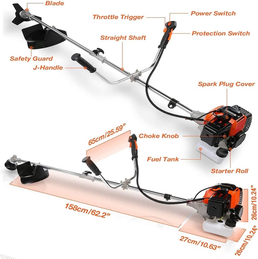 COOCHEER Weed Wacker 58cc, 4 in 1 Cordless Weed Eater Gas Powered, 2-Cycle String Trimmers Gas Brush Cutter Straight Shaft Gas Grass Trimmer for Lawn and Garden Care Trimming, Red