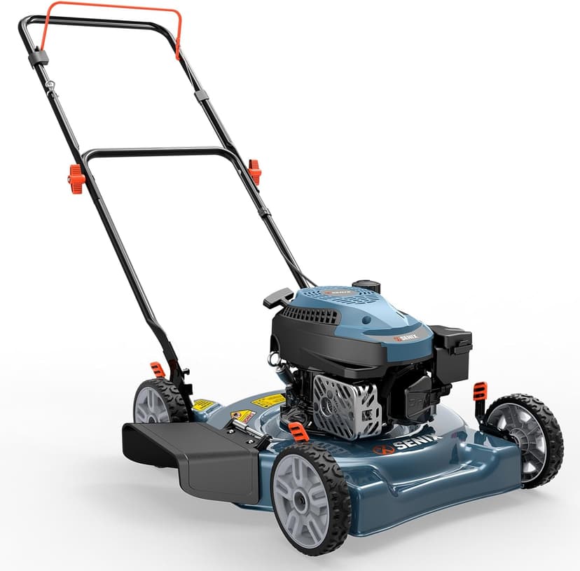 Senix 144 cc Gas Lawn Mower, 20 inch 2-in-1 Push Mower with Mulching and Side Discharge, 4-Cycle Engine, 5 Position Cutting Height Adjustment for Lawn, Yard and Garden (LSPG-L5)