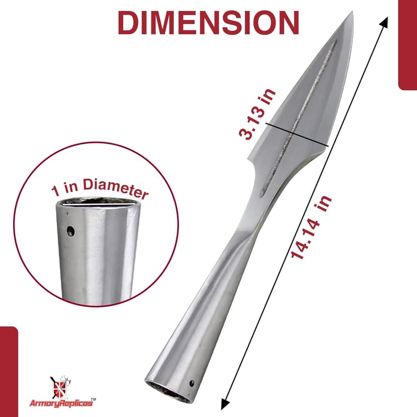Armory Replicas Functional Viking Age Real Spear Head Attachment- Hand Forged Tempered Carbon Steel Medieval Reenactment Spear Head - Shaft Not Included