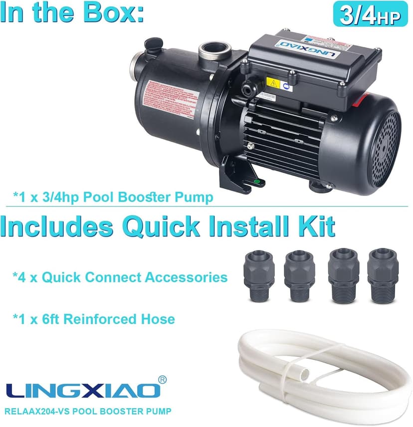 Pool Booster Pump 3/4 HP for Pressure Pool Cleaners PB460 180-480, EC-LA01N, OEM Booster Pump 3/4 HP, 115V or 230V, 60PSI, Energy Star Specification - Black