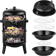16 Inch Charcoal BBQ Smoker Grill,3-in-1 Portable Vertical Grill Cooker with Built-in Thermometers & Adjustable Vent Systems for Outdoor Backyard Cooking, Camping & Patio Parties