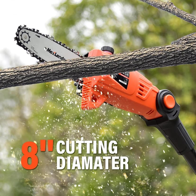 Pole Saw 8-Inch Cordless Pole Saws for Tree Trimming, 15-Feet MAX Reach Electric Pole Saw, 16ft/s Cutting Speed Auto Oiling Multi-Angle Pole Chainsaw with 2 x 20V 2.0Ah Battery & Charger