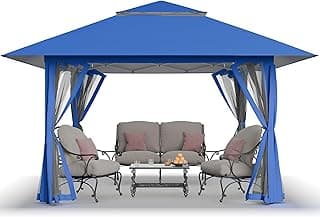 CROWN SHADES 13x13 Pop Up Gazebo, Canopy Tent, Gazebos on Clearance - Outdoor Gazebo for Backyard & Patio Furniture - Carpa Pop Up Tent with Wheeled STO-N-Go Cover Bag (Blue)