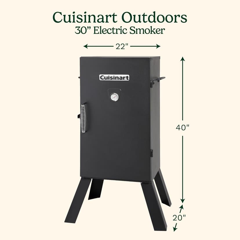 Cuisinart 30" Electric Smoker, 3 Adjustable Racks, Large Capacity BBQ Meat Smoker, Water & Wood Trays for Smoked Meat, Brisket, Salmon & Jerky, Adjustable Temperature Control