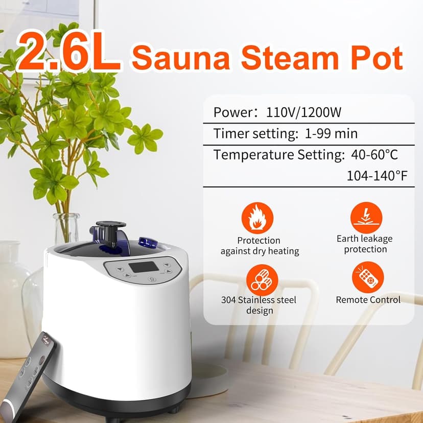 FIOCCO Portable Sauna Box, Portable Sauna for Home with 2.6L Steamer Generator, Remote Control, Portable Chair & Floor Mat, Full Body Personal Saunas Tent for Health, 9 Levels, Orange