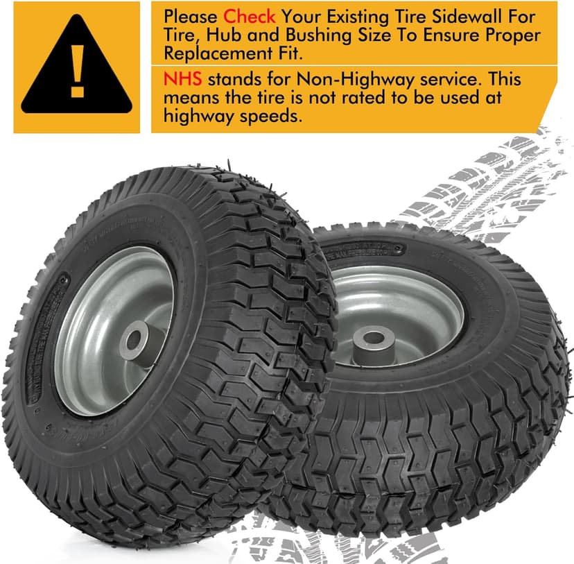 (2 Pack) WEIZE 15x6.00-6 Tire and Wheel Assembly, Replacement Riding Lawn Mower Front Tires, Compatible with Craftsman Riding Lawn Mowers, 3" centered Hub, 3/4" Bushing