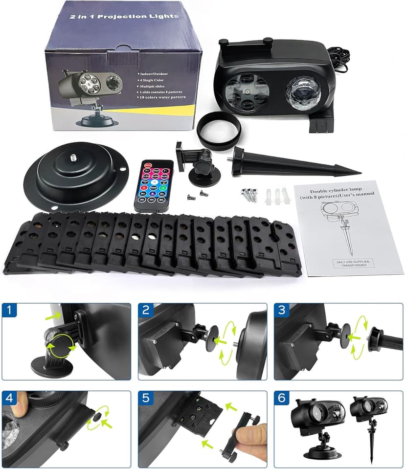 JACKYLED Christmas Projector Light, Outdoor 2-in-1 HD Holiday Projector Light Outdoor with Remote Control, Timers, IP65 Waterproof (15 Slides, 10 Colors)