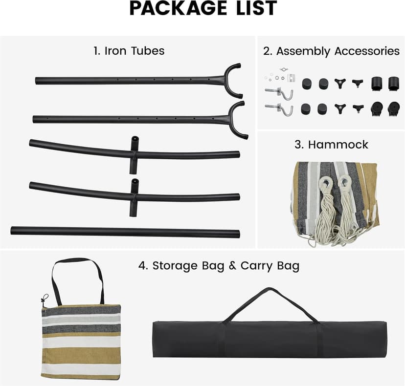 Yaheetech Double Hammock w/Stand, 2-People Hammock & Stand Set w/Storage Bag & Carrying Bag, Outdoor/Indoor Heavy-Duty Portable Hammock, 450LB Capacity - Desert Stripe