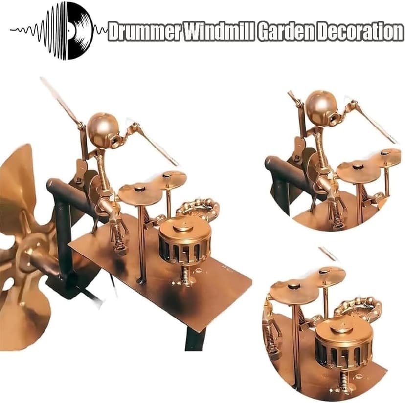 Handmade Metal Drummer Windmill, Drummer Windmill Garden Decoration, Percussionist Music Figurines,Fun Wind-Powered Sculpture Home Decor