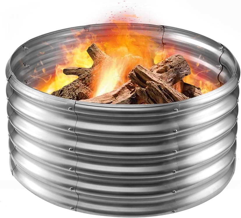 Camp Fire Ring Pit, Large Round Galvanized Steel Fire Pit, Heavy Duty Steel Fire Pit for Backyard, Camping, Bonfire (2.67x2.67x1.5 FT)