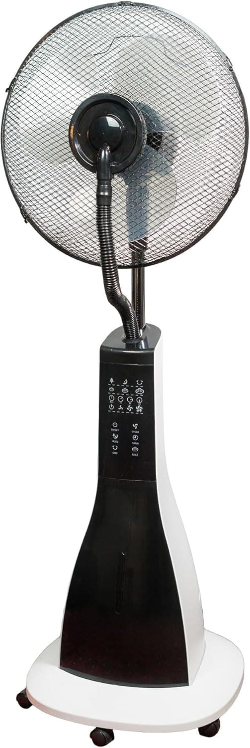 XBrand Oscillating Pedestal Fan with Mist, Misting Fan for Home, Office, Patios with Timer & Remote Control, 47 Inch Height,Black and White