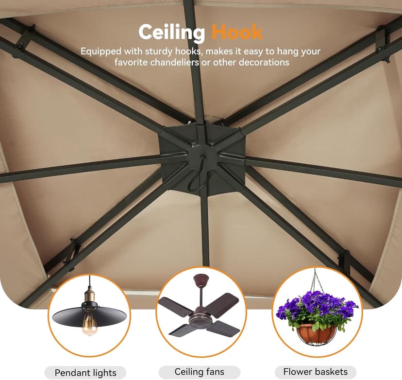 Patio Gazebo 11'x13' with LED Lights & Bluetooth Speaker, Heavy Duty Outdoor Canopy Shelter with Metal Frame, Double Roofs, Soft-top Gazebo with Netting and Curtains for Backyard