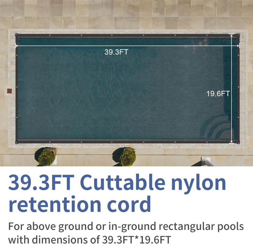 Pool Leaf Net Cover,20 x 40 FT Leaf Net Pool Cover with Grommets and Ropes,Pool Net Cover for Leaves or Rectangle Swimming Mesh Pool Cover