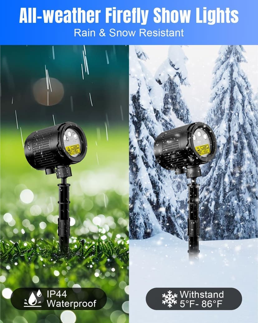 Mini Christmas Laser Projector, 3 Color Moving Star Lights Firefly Show with RF Remote, Waterproof & Cold Resistant Outdoor Garden Lights Decor for Xmas Yard Garden Holiday Party