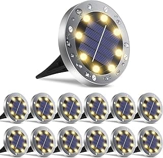 Solar Outdoor Lights 12 Packs, Waterproof Solar Pathway Lights Bright In-Ground Lights Lighting Decor for Garden, Lawn, Patio, Yard, Driveway, Step and Walkway Warm Light
