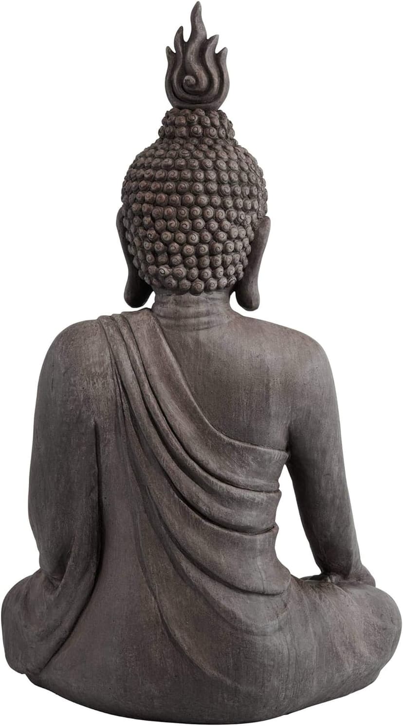 John Timberland Large Tall Sitting Buddha Statue Sculpture Zen Asian Japanese Garden Decor Indoor Outdoor Front Porch Patio Yard Outside Home Balcony House Lawn Stone Gray Finish Resin 42" High